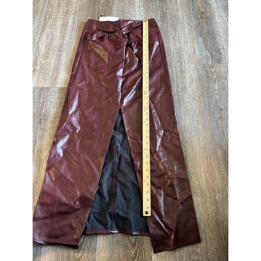 Commense Dark Brown Faux Leather Maxi Skirt with Front Knot - Picture 7 of 8